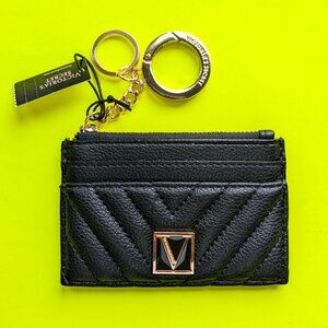 Victoria's Secret Quilted Black Card Holder Key Chain Wallet